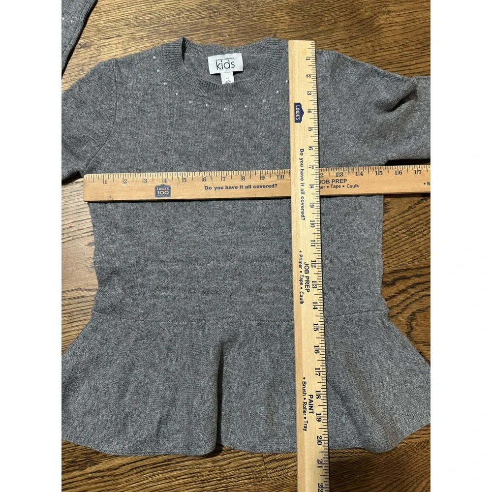 Autumn Cashmere Kids Studded Peplum Sweater‎ Coin Silver Gray Size 12 NWT